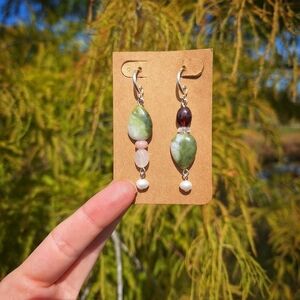 Jade, Opal, Garnet Earrings ~ Artisan Jewelry